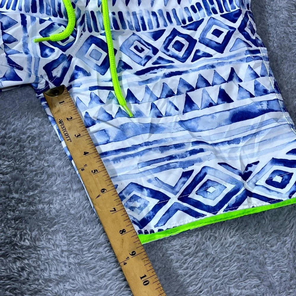 Hollister California Board Shorts Mens Small Blue White Geometric Print Swimwear